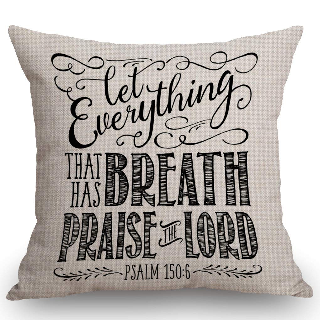 Ssoiu Christian Bible Verse Quote Let Everything That Has Breath Praise The Lord Throw Pillow Cover Farmhouse Cushion Case For S