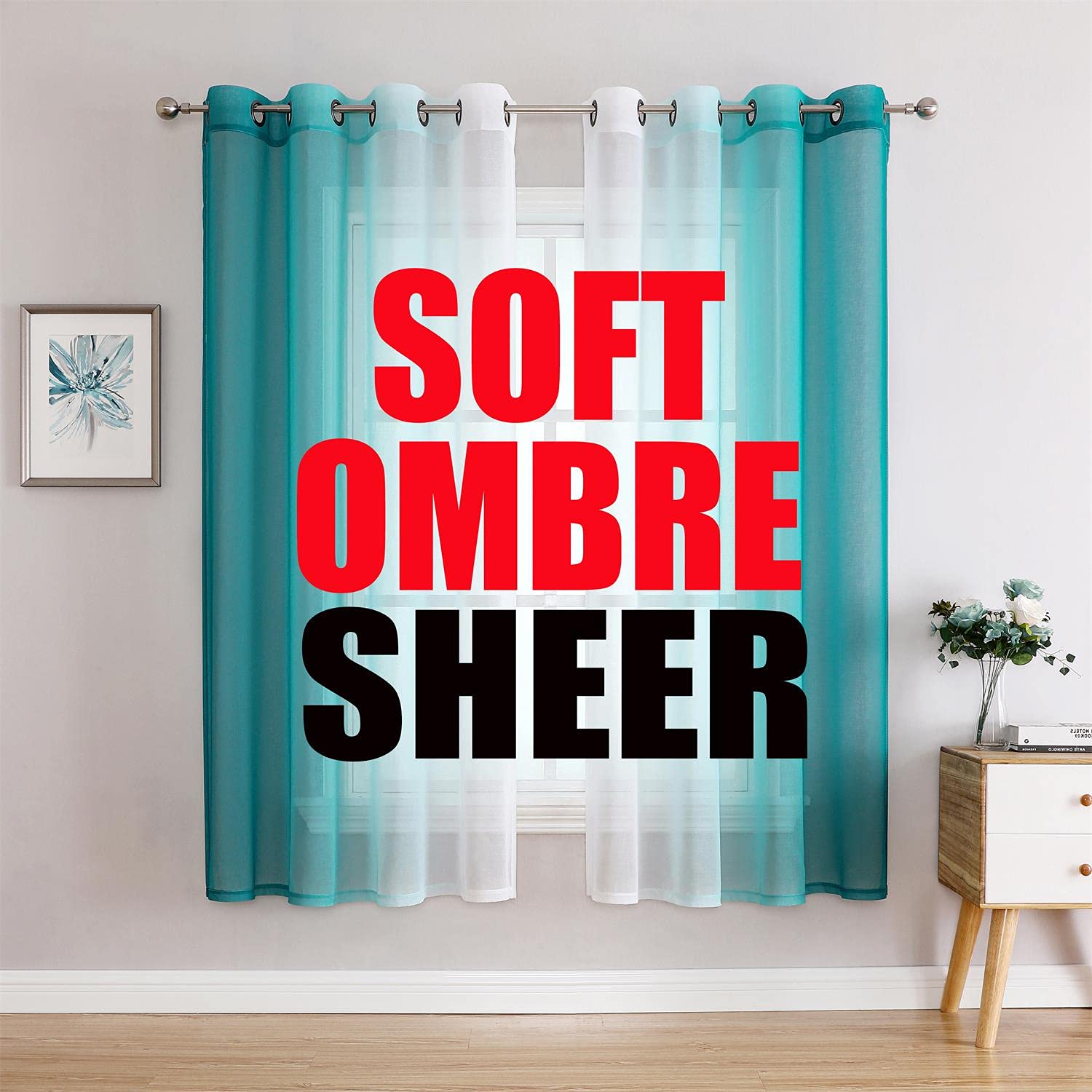 G2000 Sheer Curtains & Drapes 63 Inch Length Teal and White Ombre Curtains for Bedroom Living Room Window Curtains Light Filteri