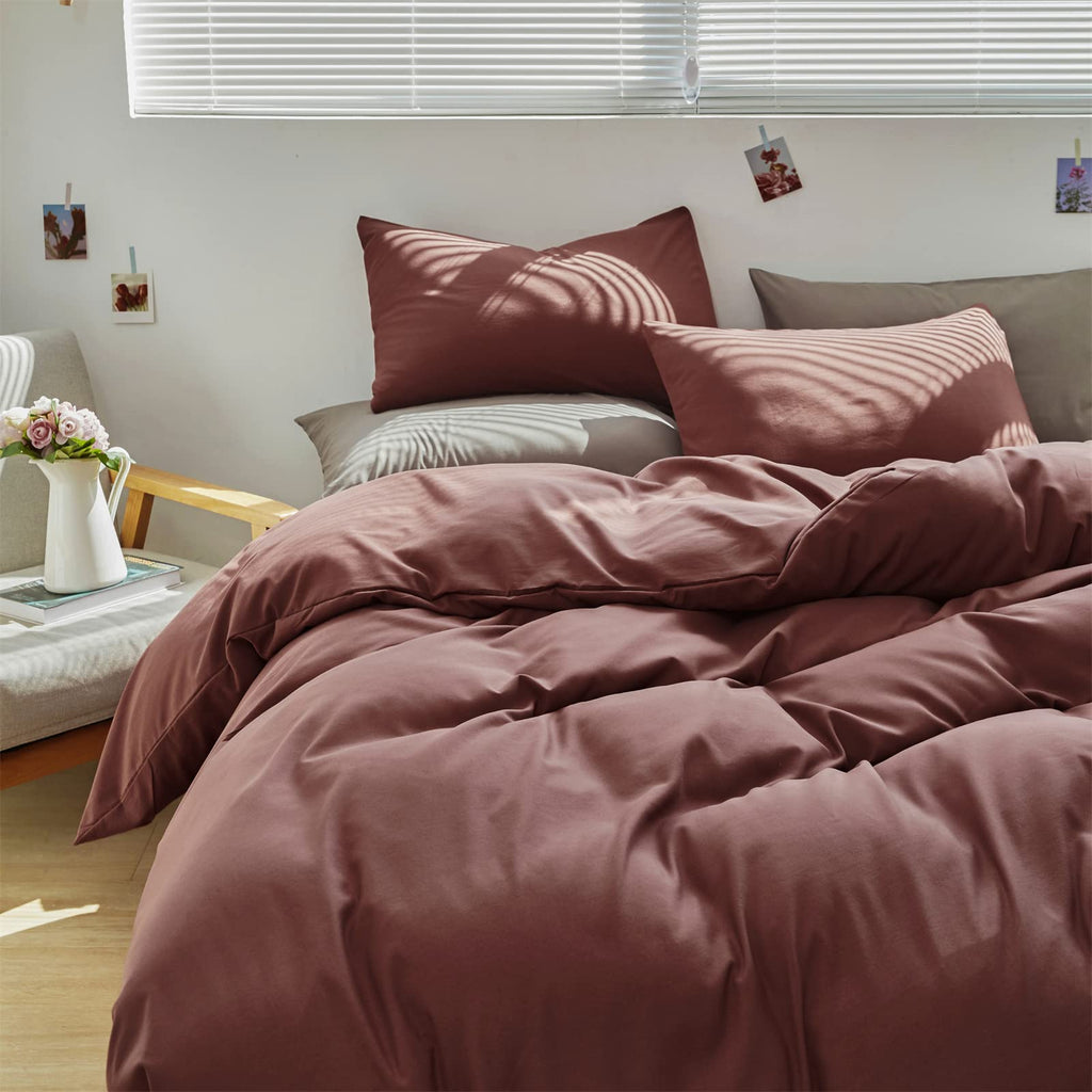 Clothknow Brick Red Comforter Set California King 3Pcs Rust Red Bedding Comforter Sets Dark Rust Comforter Soft Brownish Comforter Set California King