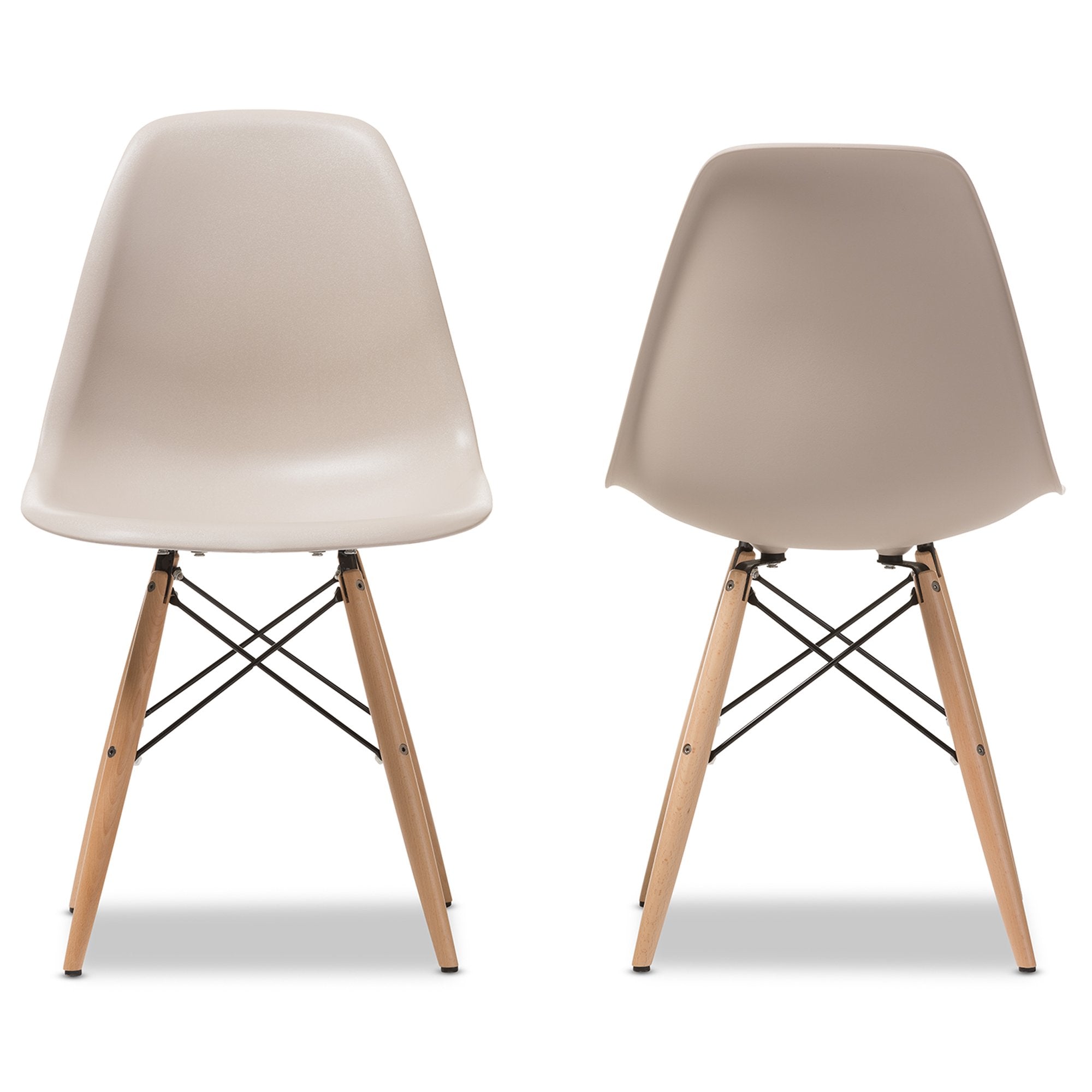 Baxton Studio Azzo Plastic Mid-Century Modern Shell Chair, Beige, Set Of 2
