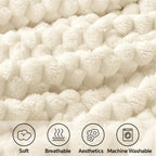 Bedelite Fleece Blanket - 3D Jacquard Decorative Cream Throw Blankets For Couch & Bed, Soft And Cozy Warm Plush Fluffy Blanket A