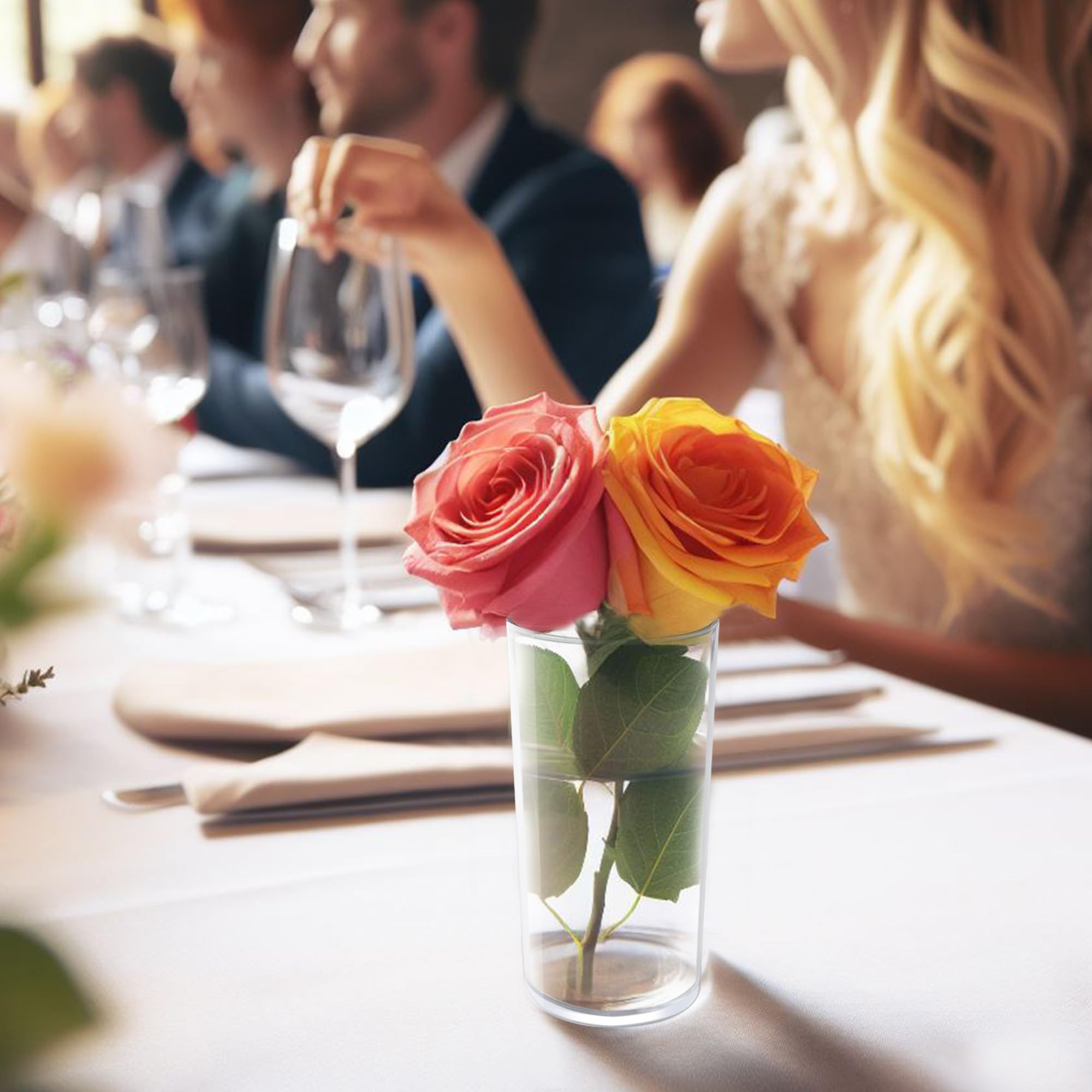 Amazing Abby - Viola Piccolo - Plastic Cylinder Vases (12-Piece Set), Acrylic Flower Vases For Wedding Centerpieces, Home Decorations, Office Ornaments, Shatter-Proof, 6' (H) (Not Glass)