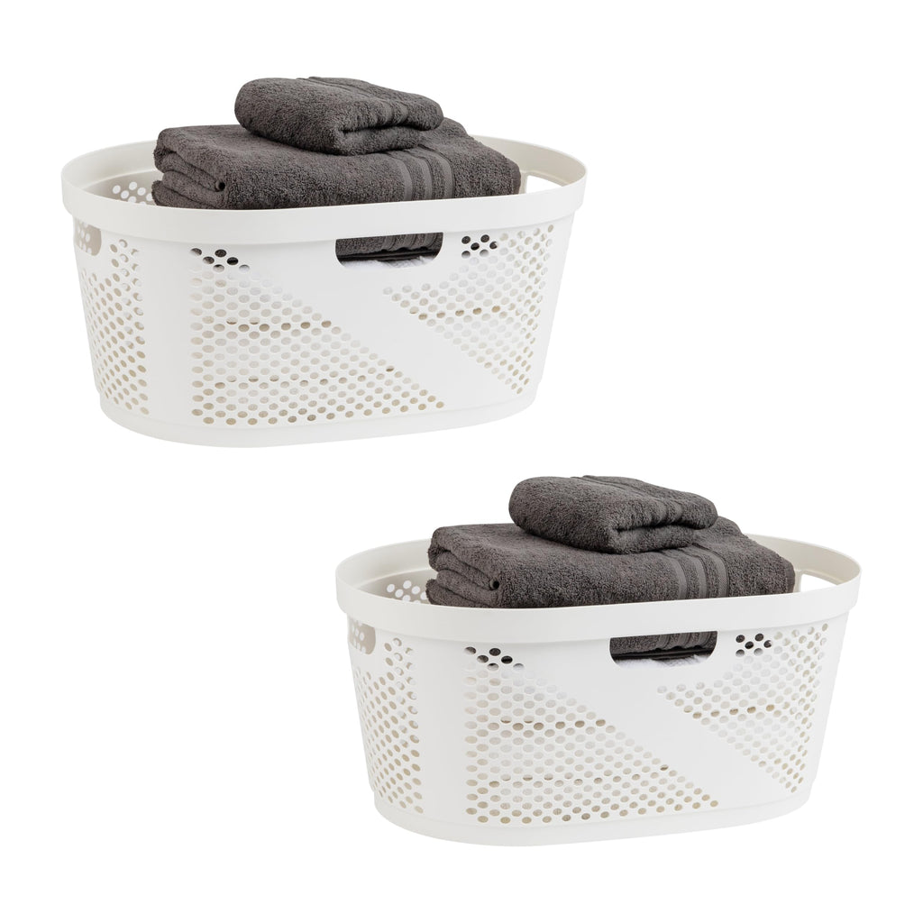 Mind Reader 40L Laundry Basket, Clothes Hamper, Ventilated, Plastic, 23''L x 14.5''W x 10.5''H, Set of 2, White