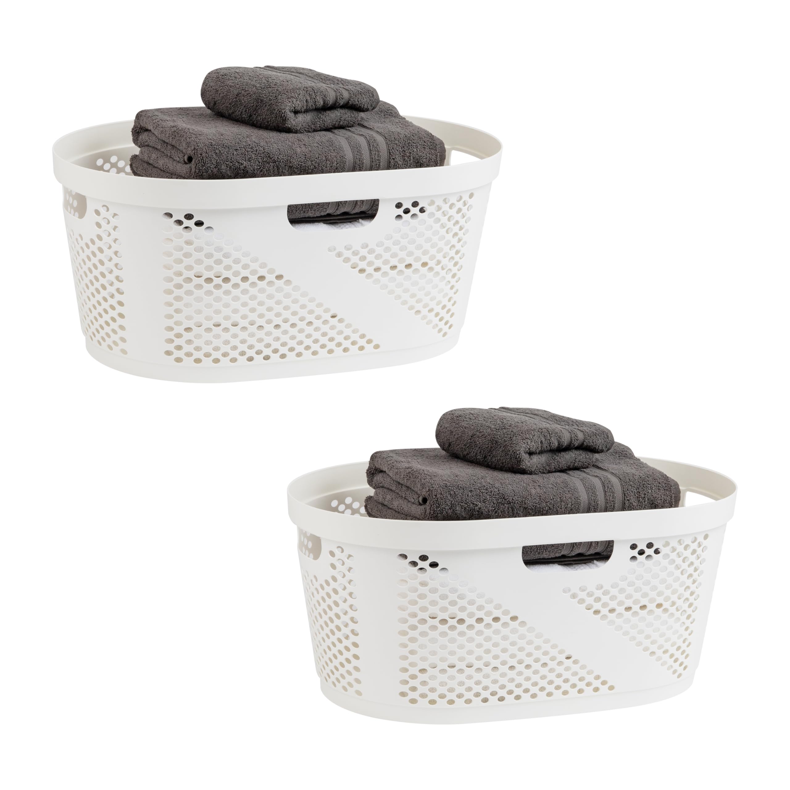 Mind Reader 40L Laundry Basket, Clothes Hamper, Ventilated, Plastic, 23''L x 14.5''W x 10.5''H, Set of 2, White