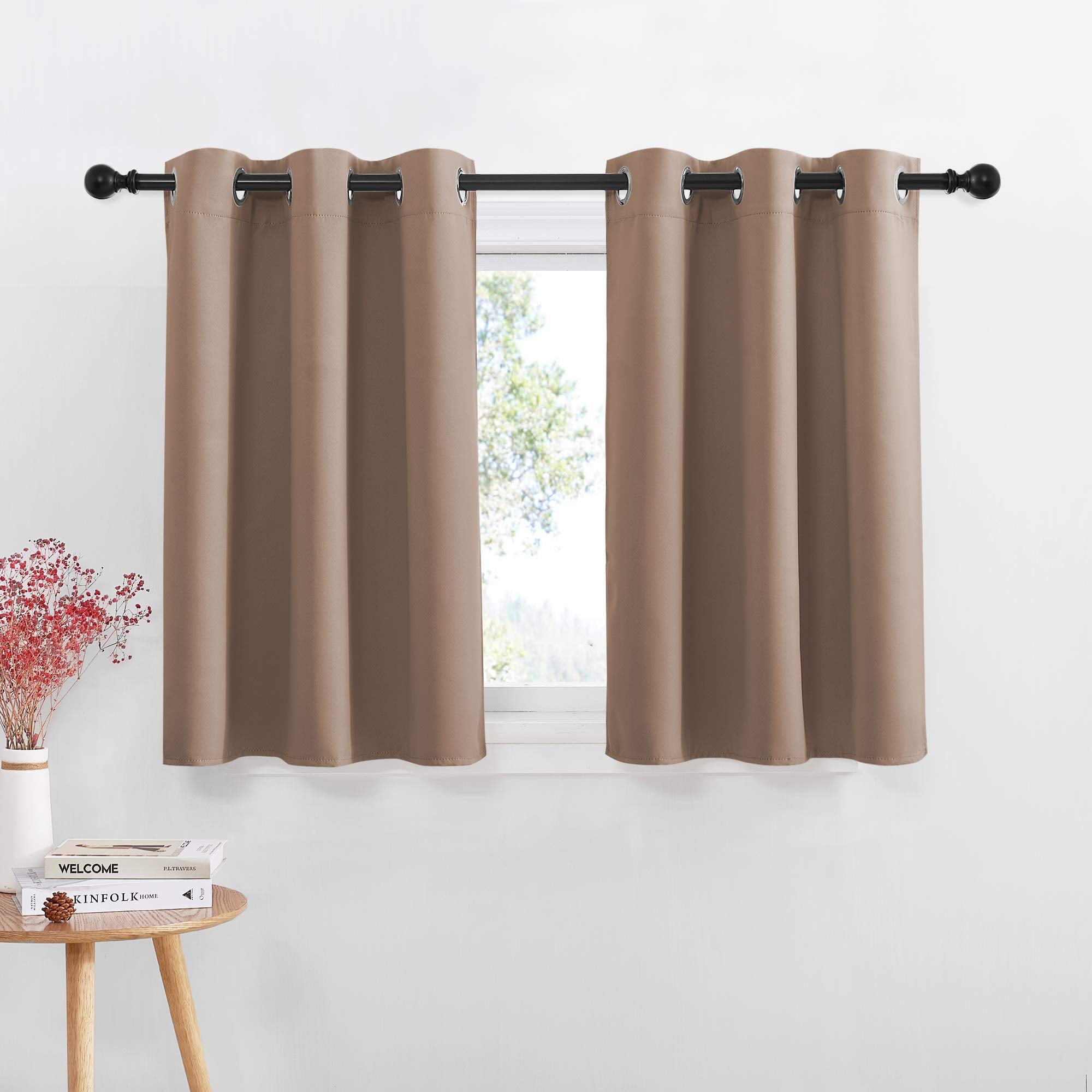 Nicetown Short Curtains Blackout Curtains - Thermal Insulated Kitchen Light Reducing Drapes For Half/Nursery Window (1 Pair, 42W