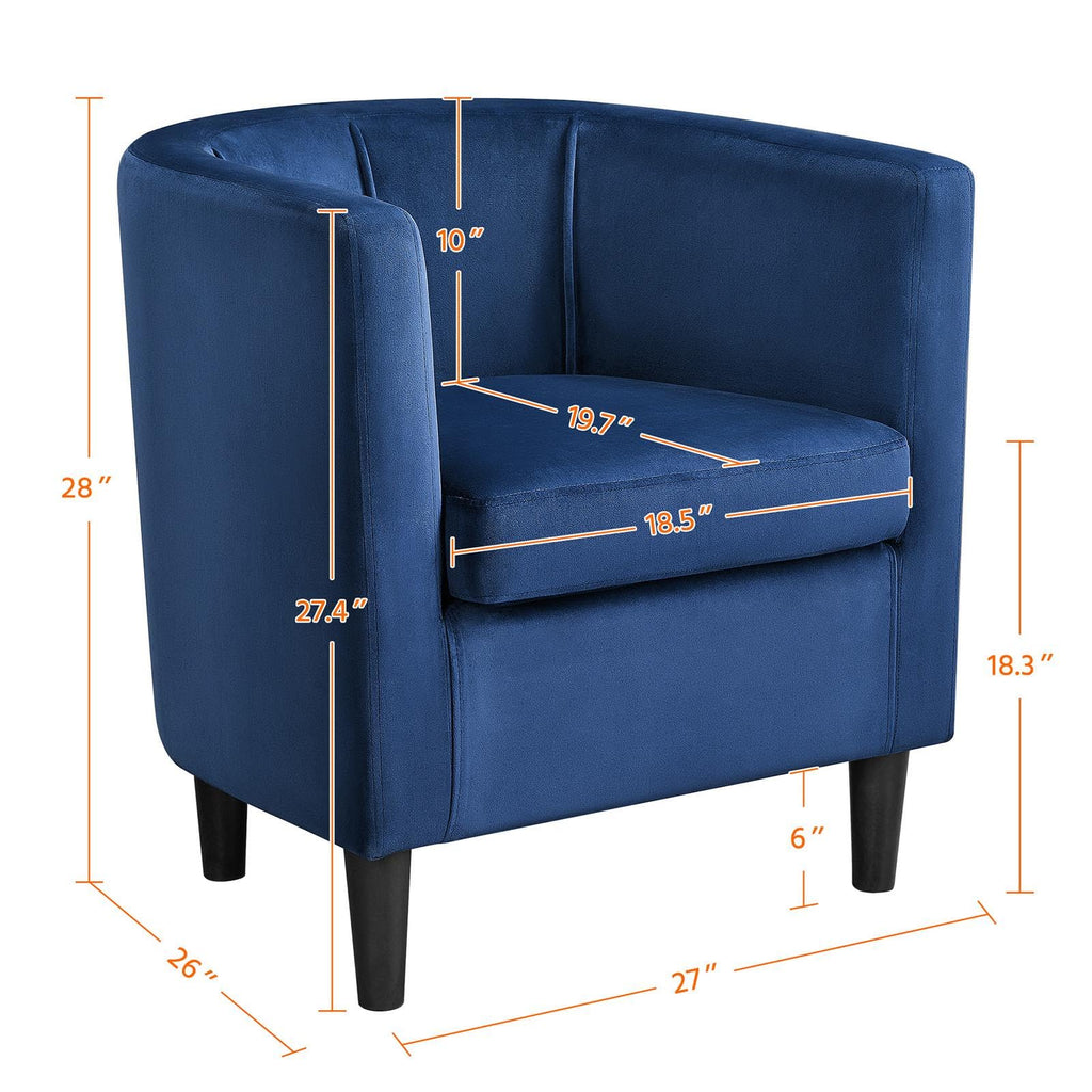 Yaheetech Velvet Accent Chair, Modern And Comfortable Armchairs, Upholstered Barrel Sofa Chair For Living Room Bedroom Waiting Room, Blue