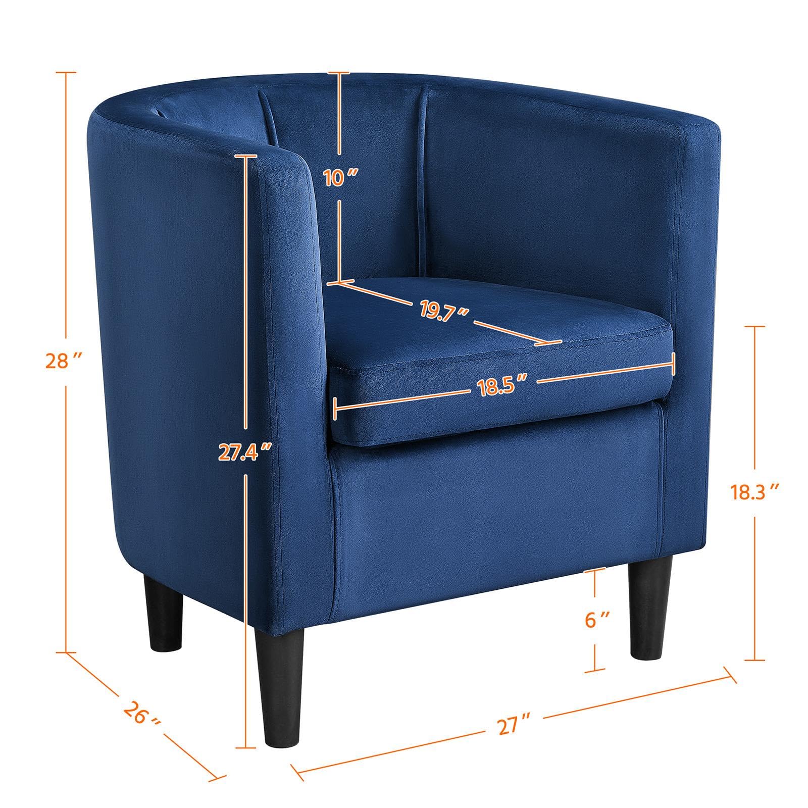 Yaheetech Velvet Accent Chair, Modern And Comfortable Armchairs, Upholstered Barrel Sofa Chair For Living Room Bedroom Waiting Room, Blue