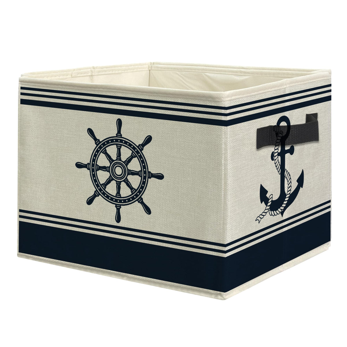 uinwk Navy Blue Nautical Storage Bins, Coastal Beach Boat Anchor Rudder Collapsible Storage Box Laundry Basket with Handle for H
