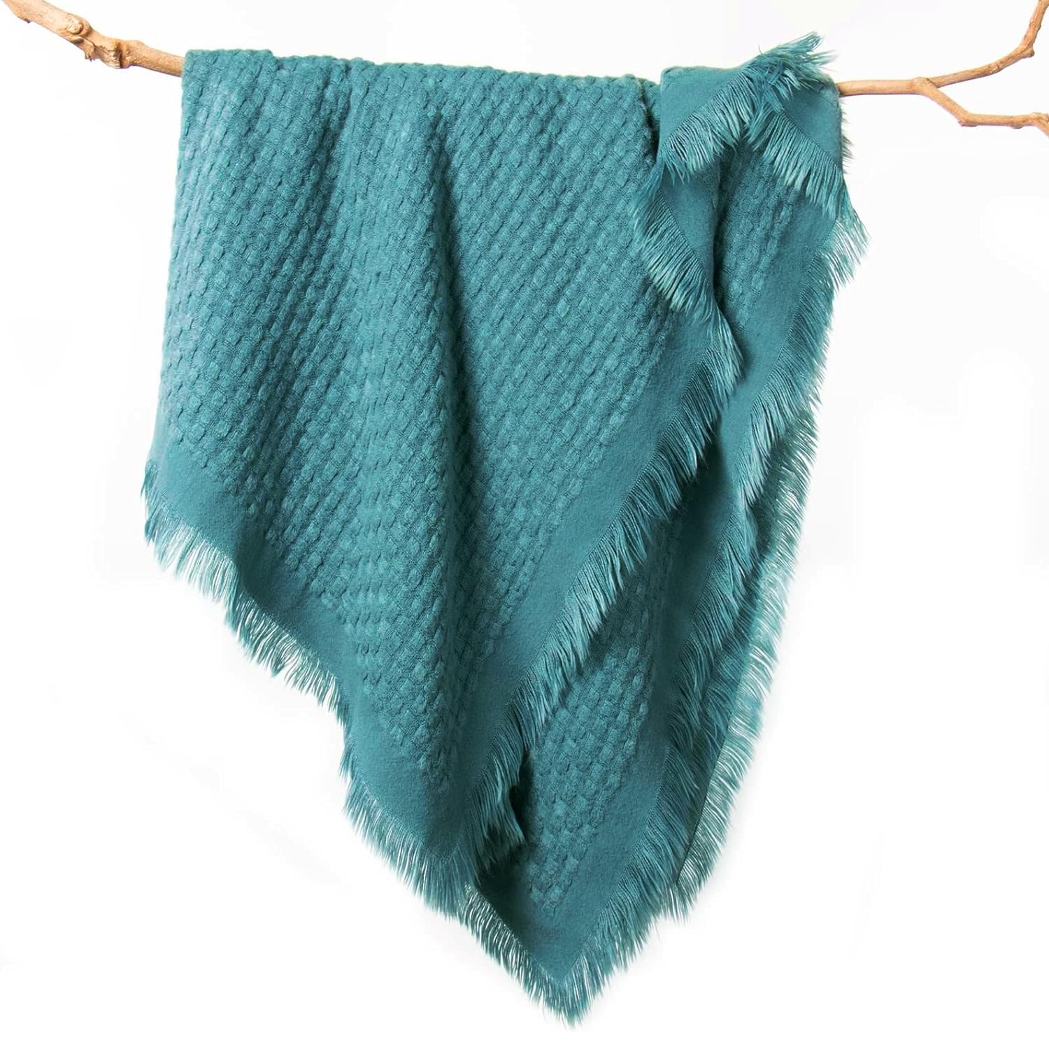 Lifein Throw Blanket For Couch-Soft Boho Christmas Throw Blankets,Cozy Fall Knit Teal Waffle Throw,Small Neutral Farmhouse Light