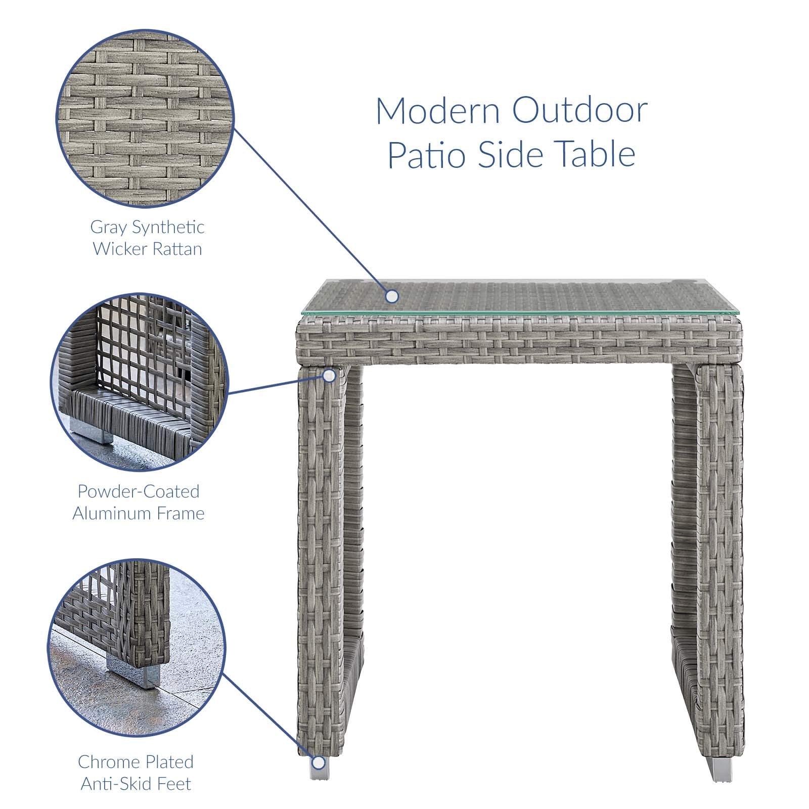 Modway Aura Outdoor Patio Wicker Rattan, Side Table, Gray