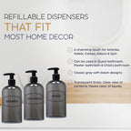 Bottiful Home-16 Oz Grey Shampoo, Conditioner, Wash Shower Soap Dispensers-3 Refillable Empty Pet Plastic Pump Bottle Shower Con