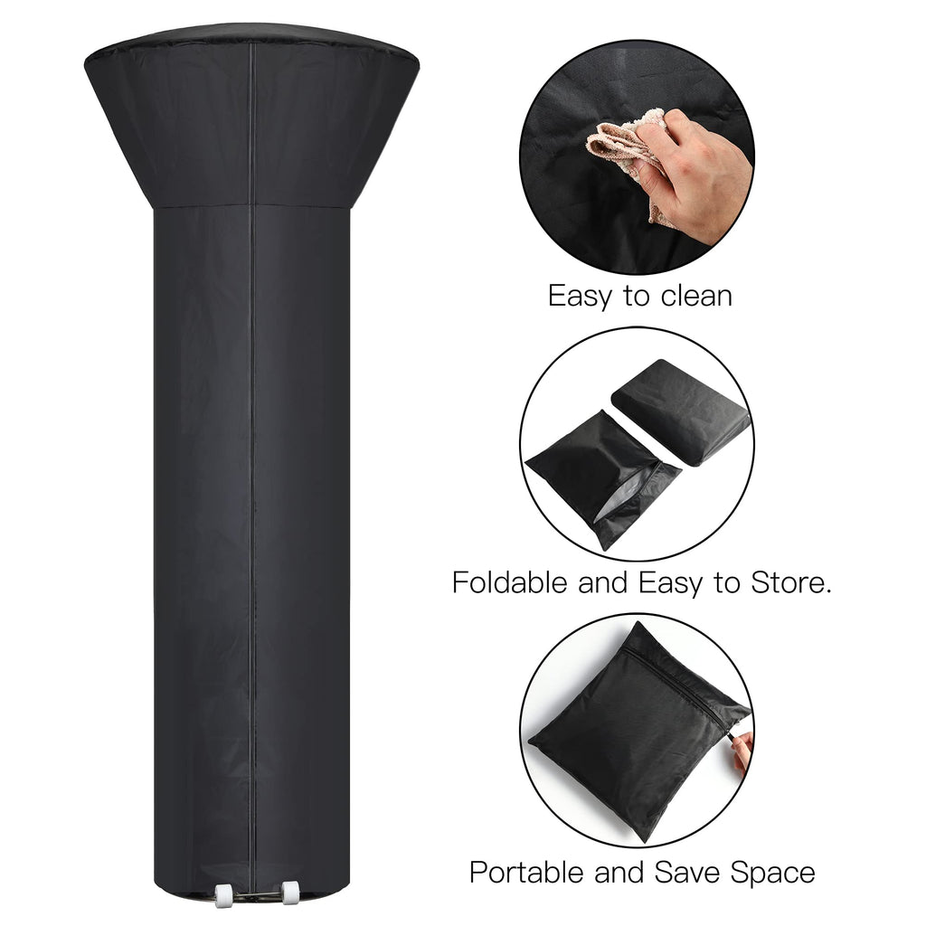 Patio Heater Covers With Zipper And Storage Bag,Waterproof,Dustproof,Wind-Resistant,Sunlight-Resistant,Snow-Resistant,Black,87'' Height X 33' Dome X 19' Base