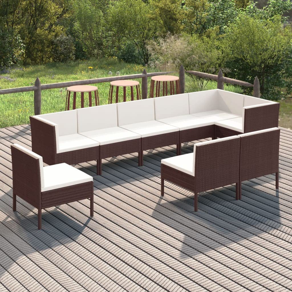 vidaXL Patio Lounge Set 9 Piece, Patio Furniture Set for Outside, Sectional Sofa with Cushions, Sofa, Farmhouse Modern, Poly Rattan Brown