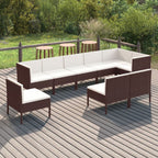 vidaXL Patio Lounge Set 9 Piece, Patio Furniture Set for Outside, Sectional Sofa with Cushions, Sofa, Farmhouse Modern, Poly Rattan Brown