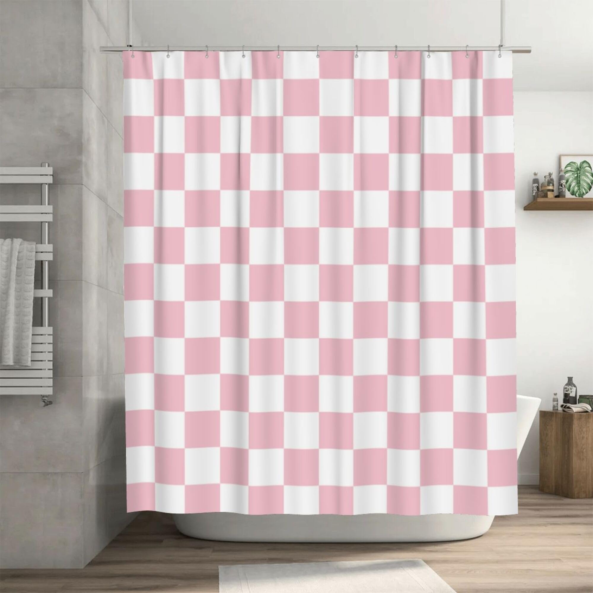 Ohocut Checkered Shower Curtain, Pink Shower Curtains For Bathroom, Cute Retro Checkerboard Shower Curtain Vintage Aesthetic, Ma