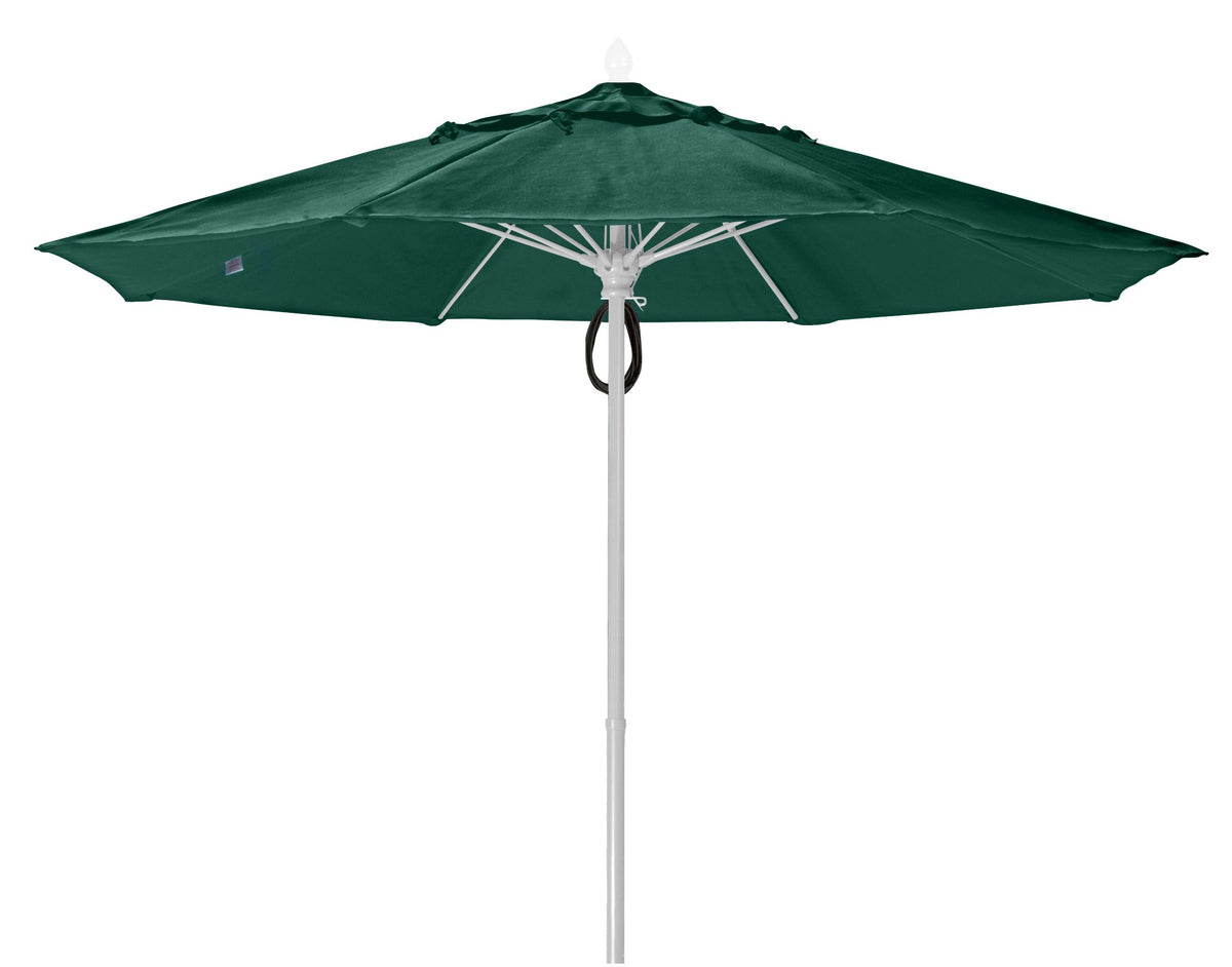 Fiberbuilt Umbrellas 9Mppw-8603 Market Umbrella, 9' Diameter Marine Grade Canopy With White Pole, Forest Green