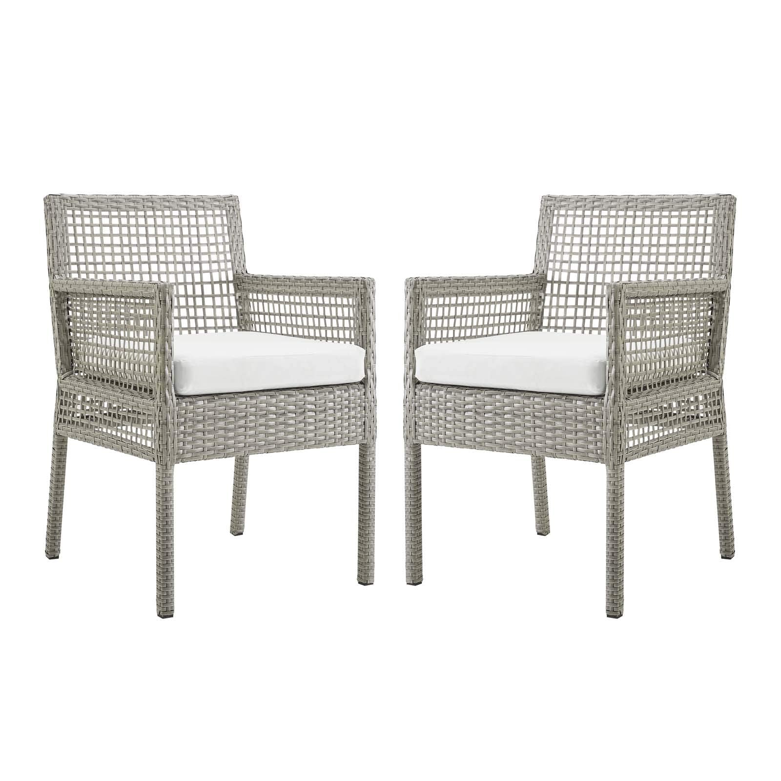Modway Aura Wicker Rattan Outdoor Patio Two Dining Arm Chairs In Gray White