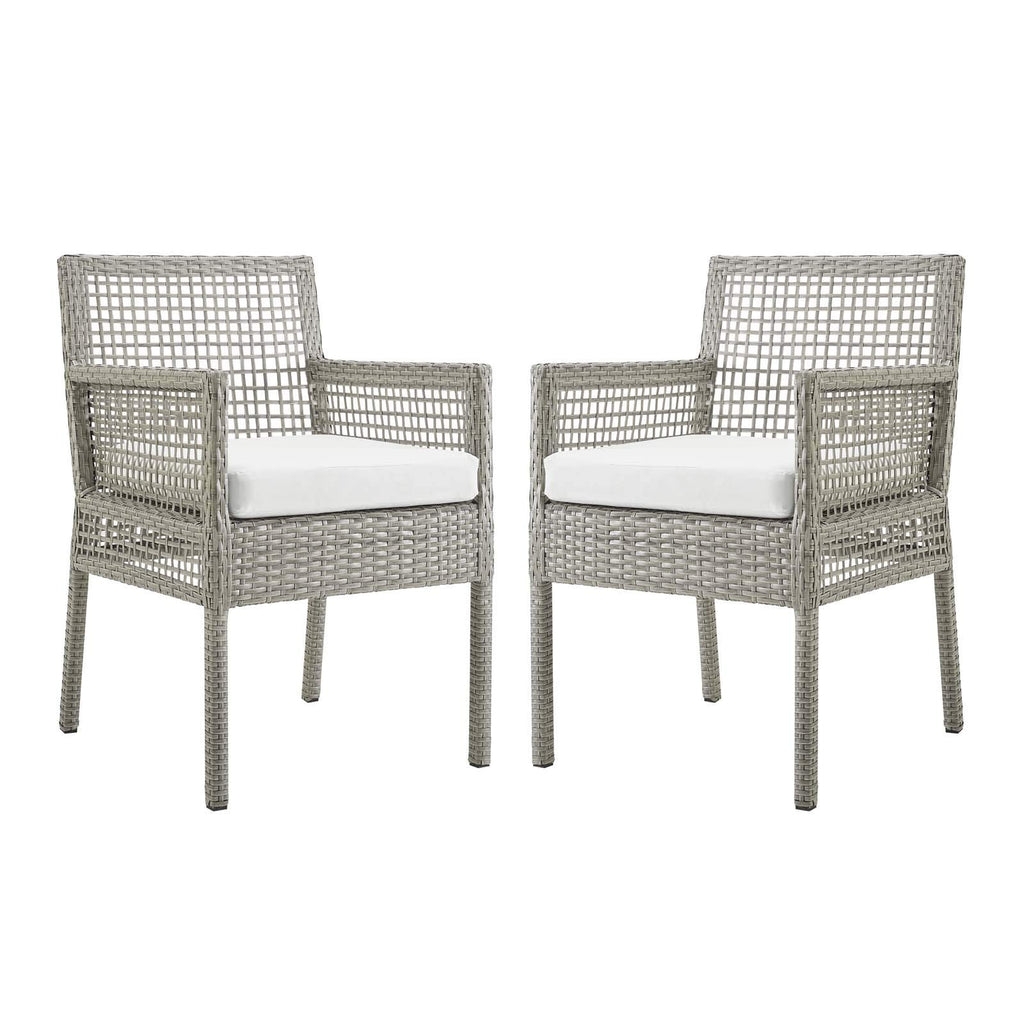 Modway Aura Wicker Rattan Outdoor Patio Two Dining Arm Chairs In Gray White