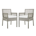 Modway Aura Wicker Rattan Outdoor Patio Two Dining Arm Chairs In Gray White