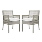 Modway Aura Wicker Rattan Outdoor Patio Two Dining Arm Chairs In Gray White