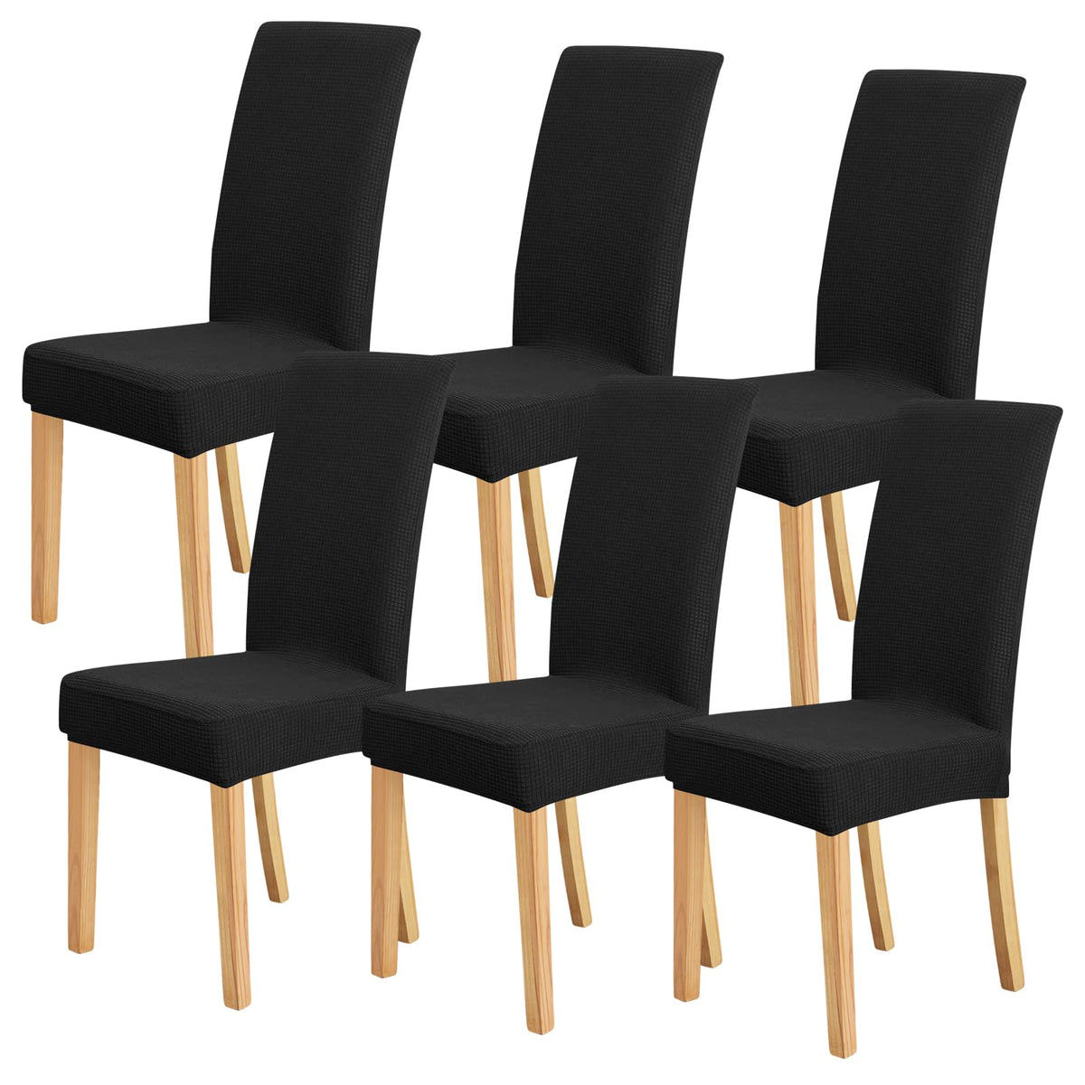 Forcheer Chair Covers For Dining Chairs Set Of 6,Jacquard Black Stretch Dining Room Chair Cover Kitchen Parsons Chair Slipcovers (Pack Of 6, Jacquard Black)