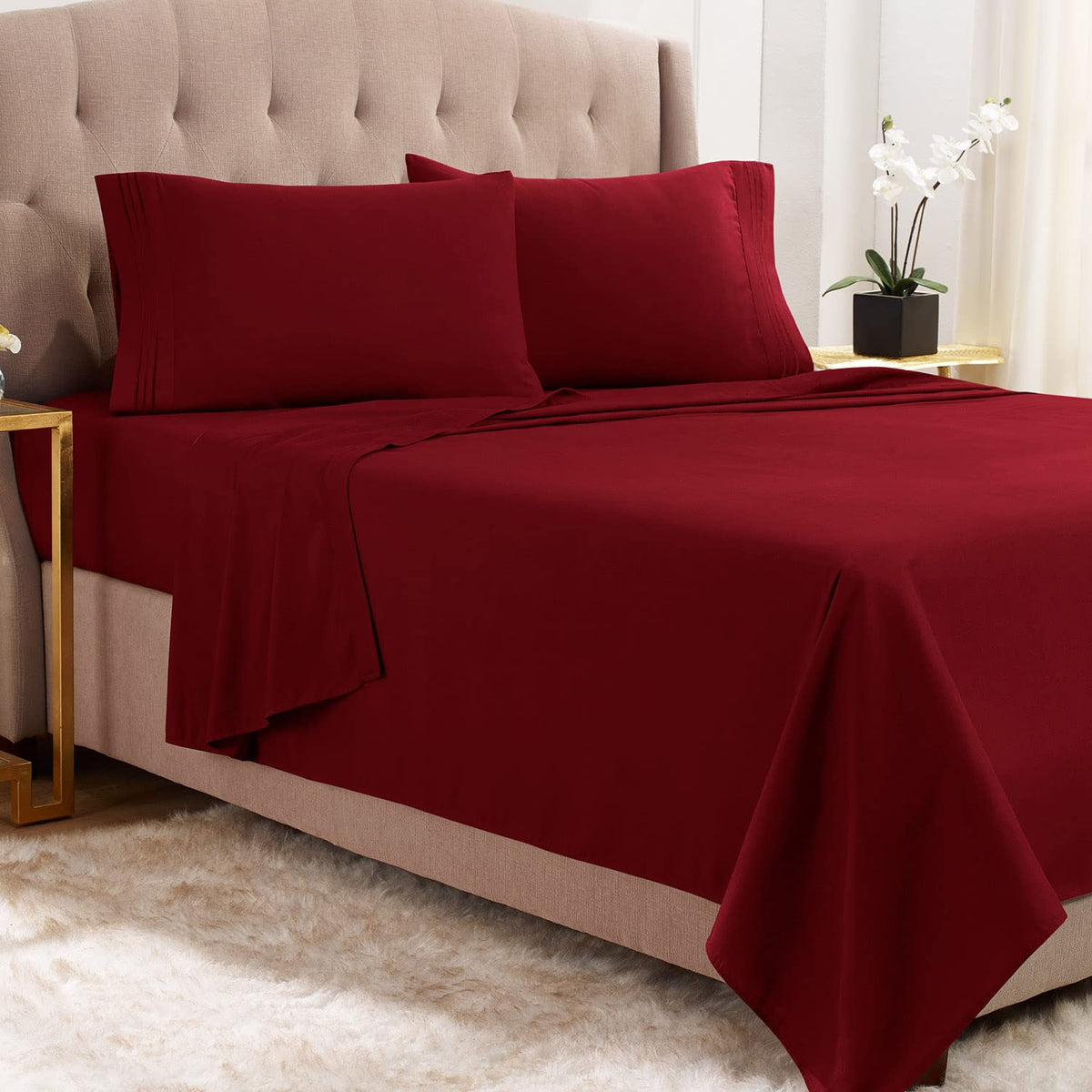 Empyrean Twin Sheets Set - 3 Pc Super Soft Twin Bed Sheets - Double Brushed Microfiber Twin Sheet Set - Hotel Luxury Ruby Wine (