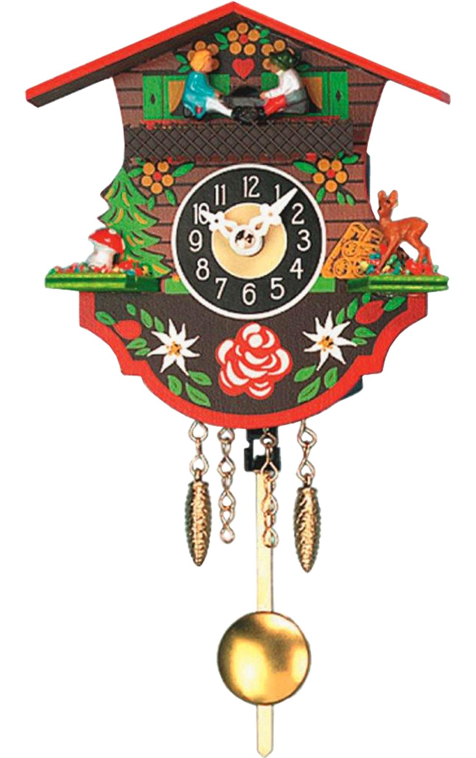 Alexander Taron Importer 0110Kqp Engstler Battery-Operated Clock-Mini Size With Music/Chimes-5" H X 5" W X 2.5" D, Full, Brown