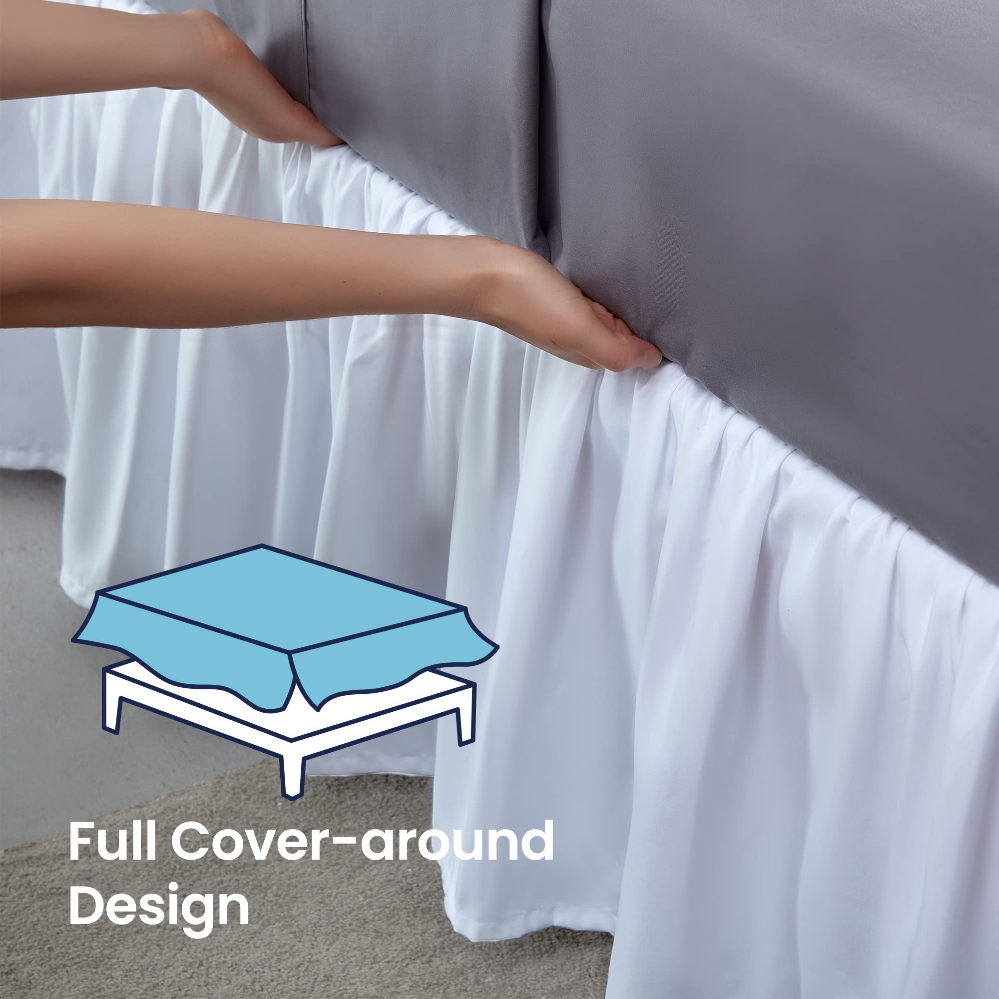 Sleep Zone Ruffled Bed Skirts King Size, Anti-Static Bedskirt Dust Ruffles With 15 Inches Tailored Drop, Easy Fit, Fade Resistan