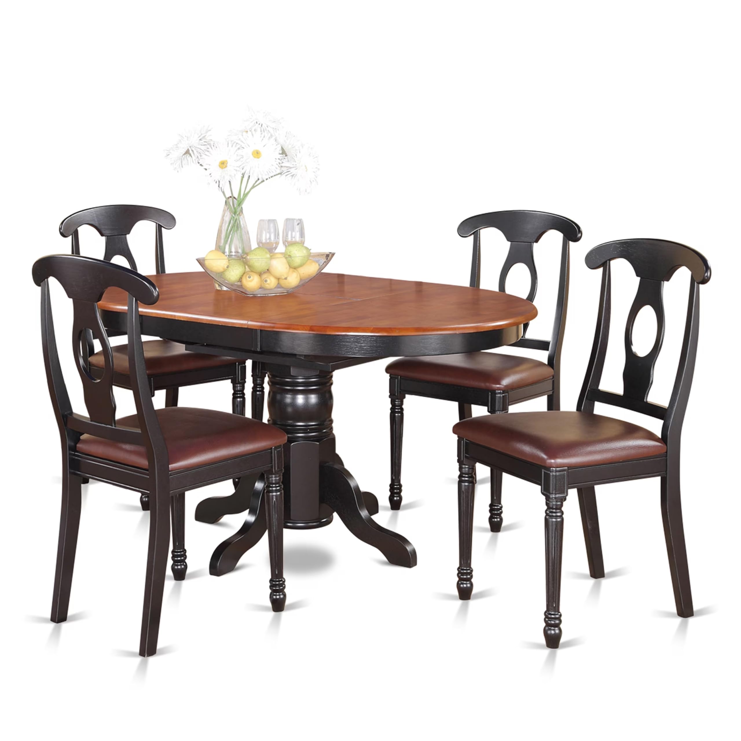 East West Furniture KENL5-BLK-LC 5 Piece Kitchen Table & Chairs Set Includes an Oval Dining Room Table with Butterfly Leaf and 4 Faux Leather Upholstered Chairs, 42x60 Inch, Black & Cherry