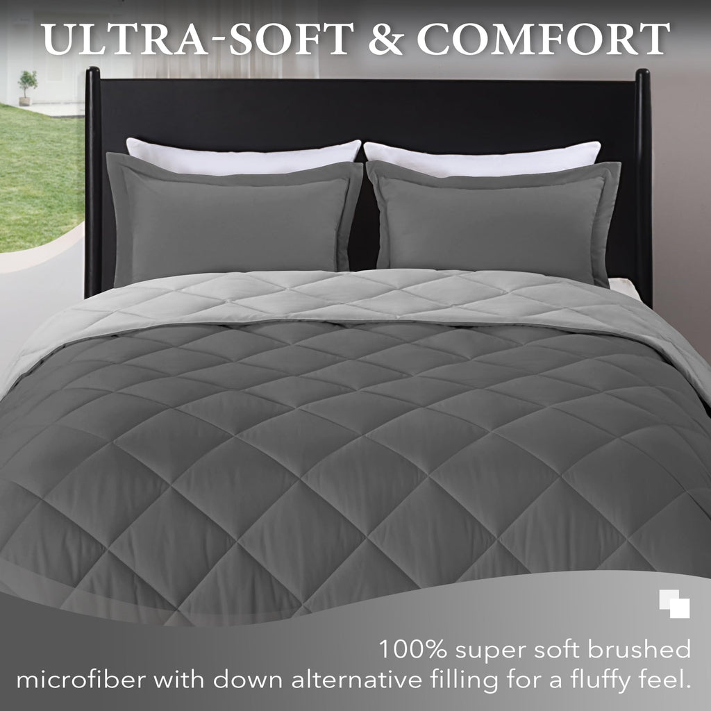 Downluxe Full Size Comforter Set - Charcoal And Grey Full Comforter - Soft Bedding Sets For All Seasons -3- Piece Comforter Set Full With 2 Reversible Pillow Shams