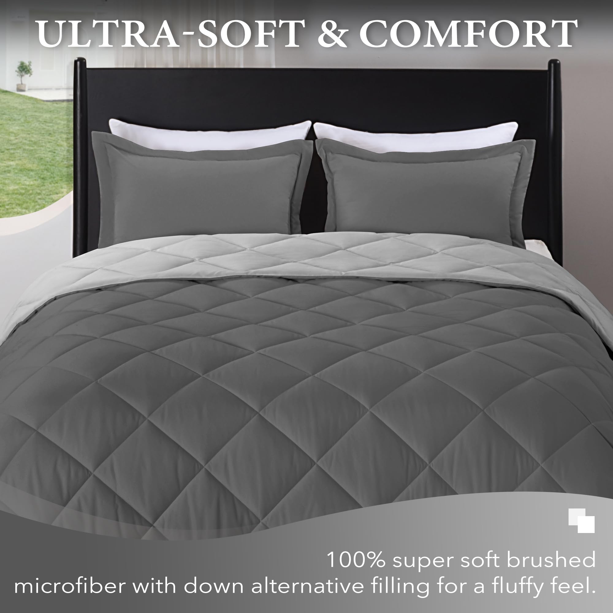 Downluxe Full Size Comforter Set - Charcoal And Grey Full Comforter - Soft Bedding Sets For All Seasons -3- Piece Comforter Set Full With 2 Reversible Pillow Shams