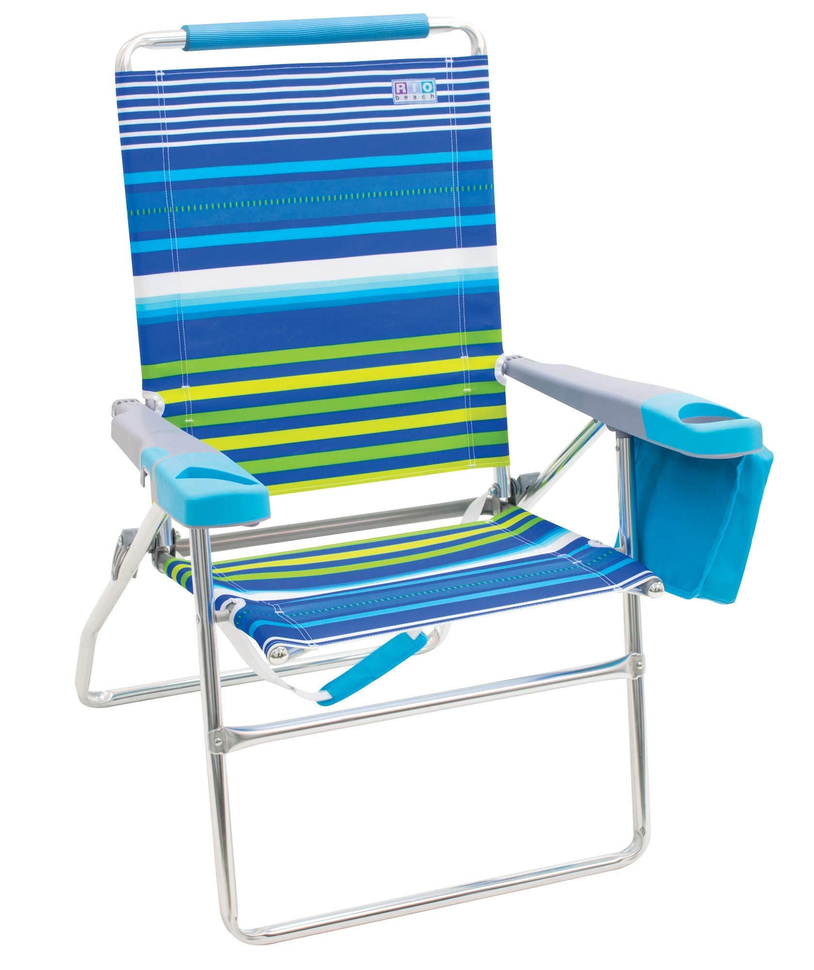 Rio Brands 17'' Extended Height 4-Position Folding Beach, Camping, Lawn Chair, Stripe