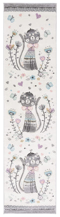 SAFAVIEH Carousel Kids Collection Runner Rug - 2 x 8, Ivory & Pink, Cat Design, Non-Shedding & Easy Care, Ideal for High Traff