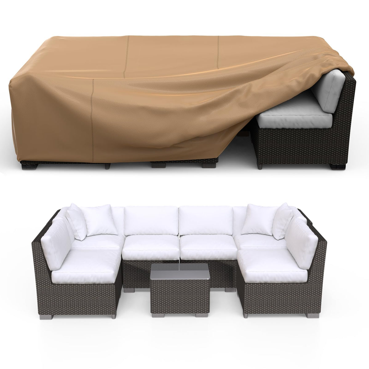 Brosyda Patio Furniture Set Cover Waterproof, Heavy Duty Furniture Covers For Outdoor Sectional Sofa Set Wicker Rattan Table Chair Rectangular,98'L×78'W×30'H,Brown