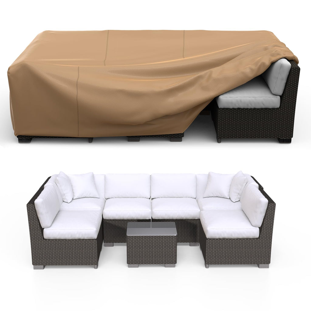 Brosyda Patio Furniture Set Cover Waterproof, Heavy Duty Furniture Covers For Outdoor Sectional Sofa Set Wicker Rattan Table Chair Rectangular,124'L×71'W×29'H,Brown
