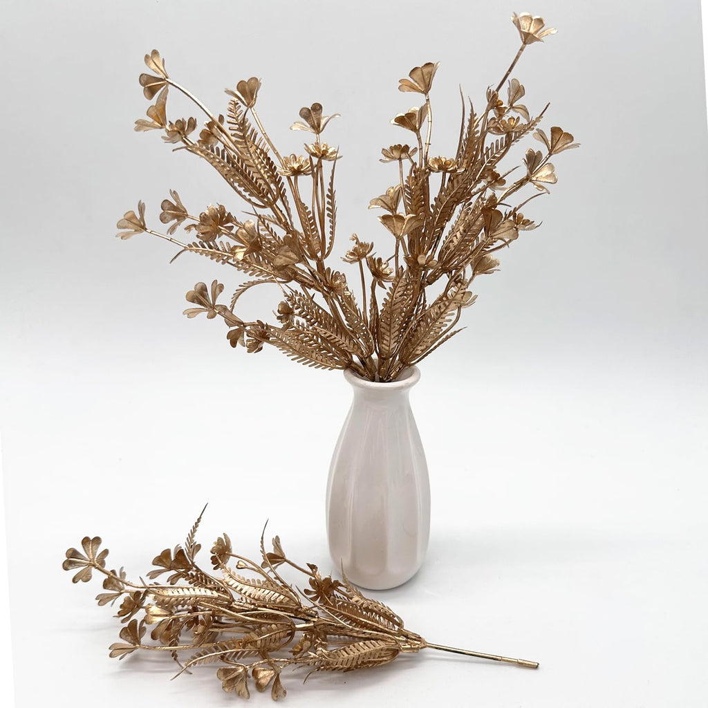 Gold Fake Flowers Artificial Shrubs For Christmas Decor, Plastic Plants Faux Leaves Stems Grass Foliage Home Wreath Ornaments Pa