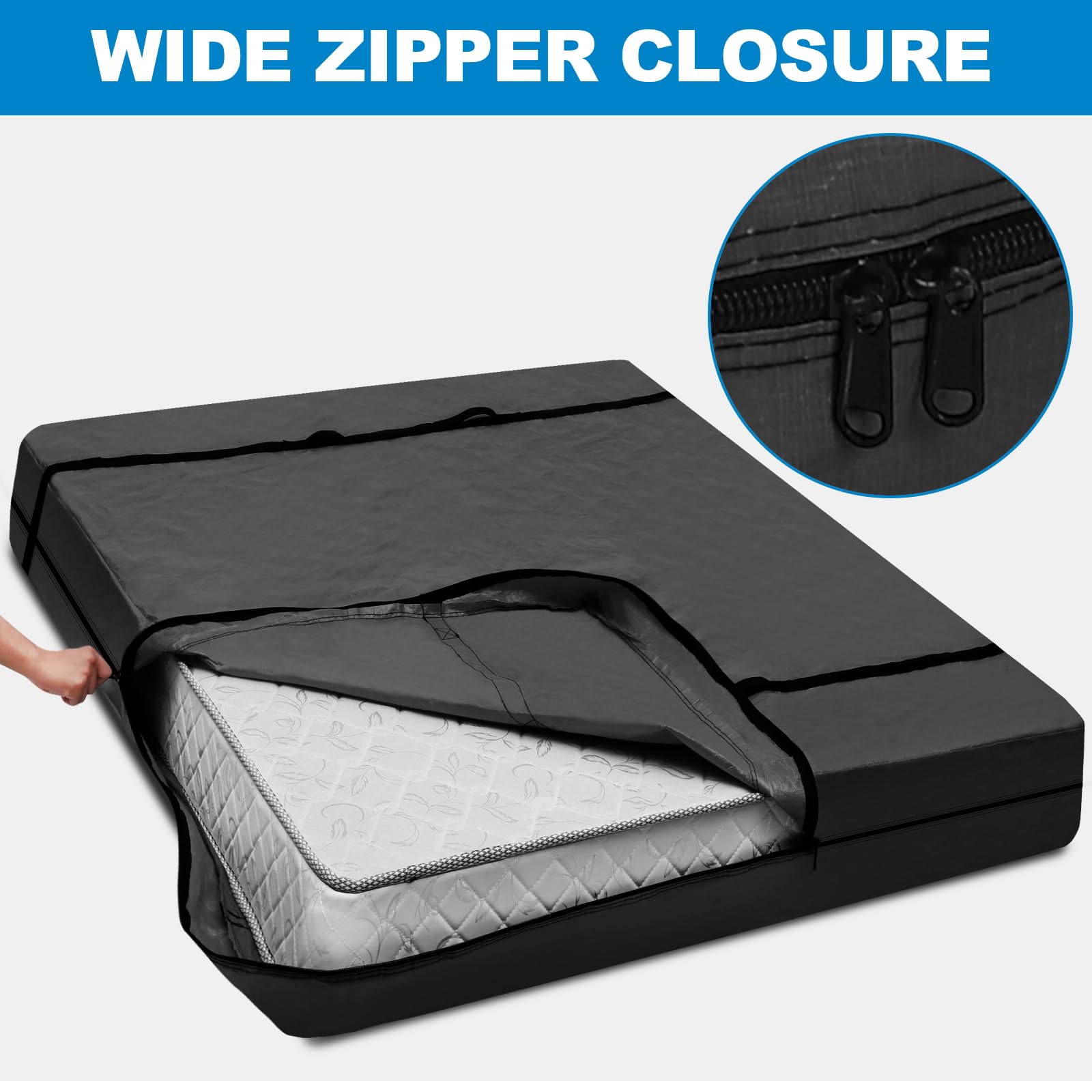 Ticonn Mattress Bags For Moving, Full Mattress Cover For Moving, Heavy Duty, Full-Around Handle With Adjustable Buckles, Mattress Storage Bag & Moving Supplies (Black, Full)