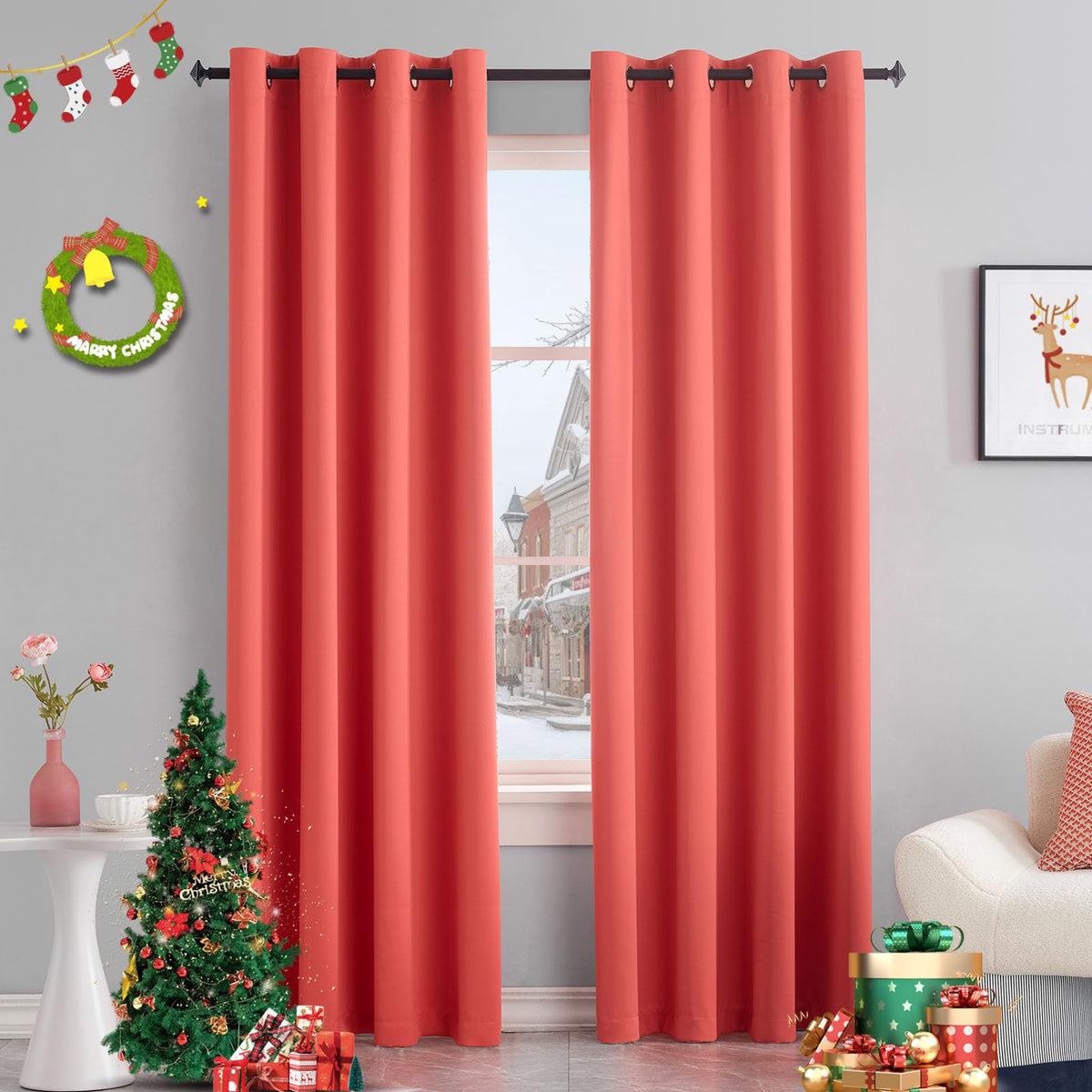 TOAVA DECO Coral Blackout Curtains 84 Inches Long Thermal Insulated Room Darkening Coral Window Curtains for Bedroom Living Room