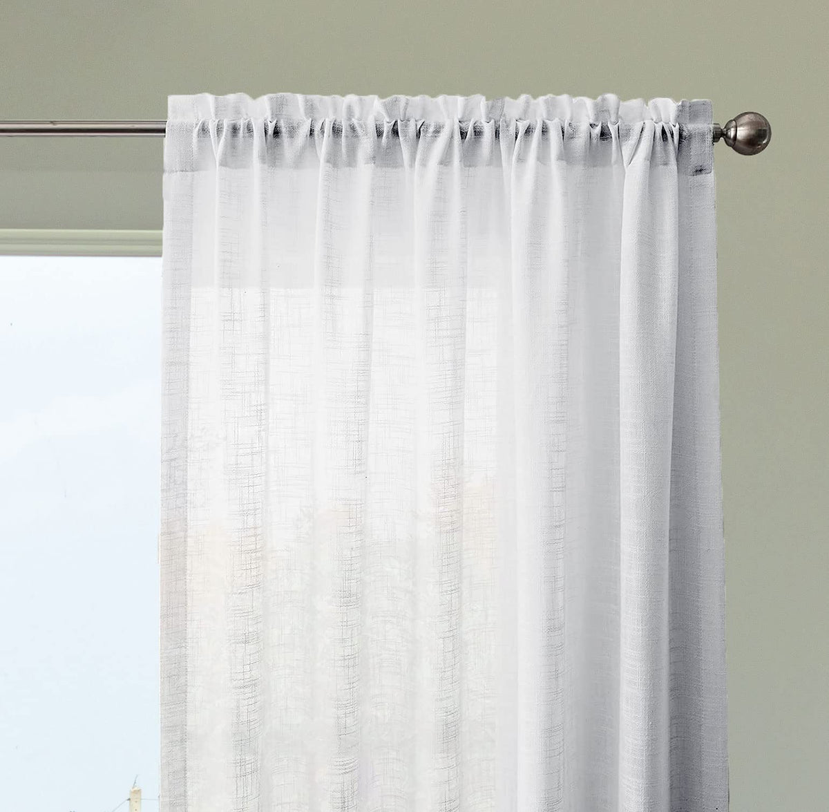 Homemonde Cotton Sheer Curtains Faux Linen Texture 9 Feet Long Door With Rod Pocket Top Drapes For Living Room, Office, Bedroom,