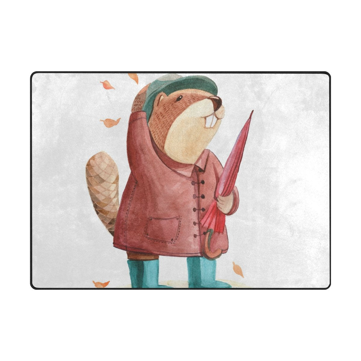 My Little Nest Area Rug Watercolor Beaver Lightweight Non-Slip Soft Mat 4' X 5'3, Memory Sponge Indoor Outdoor Decor Carpet For Living Dining Room Bedroom Office Kitchen