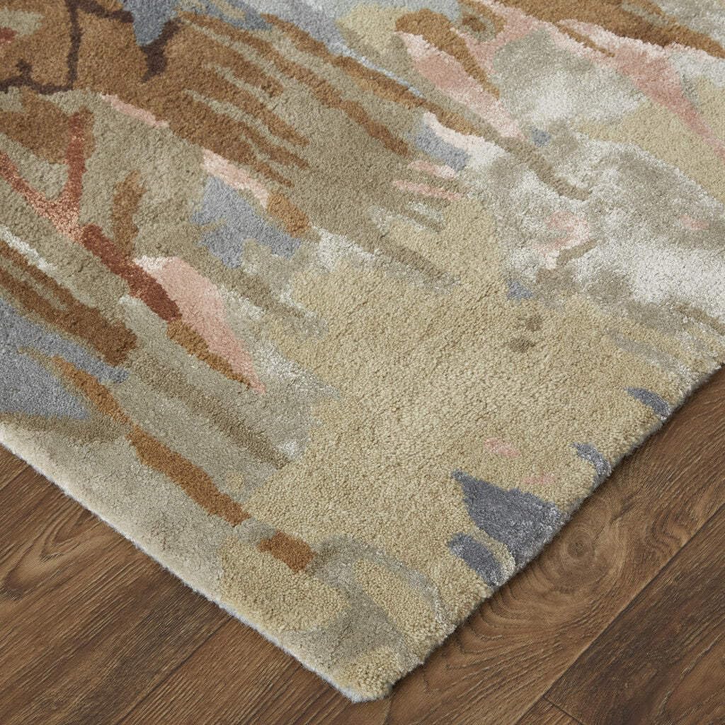 HomeRoots 513397 8 x 10 ft. Tan Gray & Green Wool Floral Hand Tufted Handmade Rectangle Area Rug