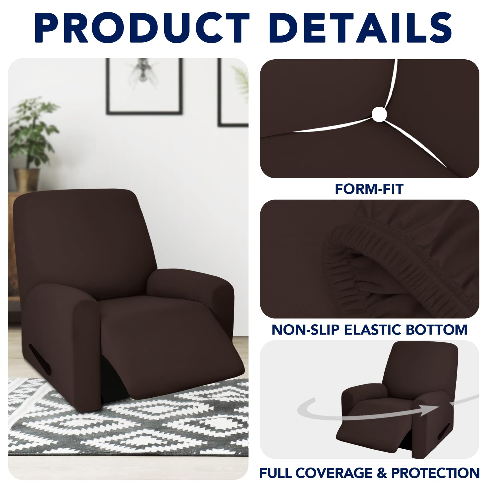 Purefit 100% Dual Waterproof Recliner Cover, Waterproof Couch Cover For Recliner - Stretch Non Slip Fleece Sofa Covers Washable, Leakproof Furniture Protector For Kids, Pets, Dog (Recliner, Chocolate)