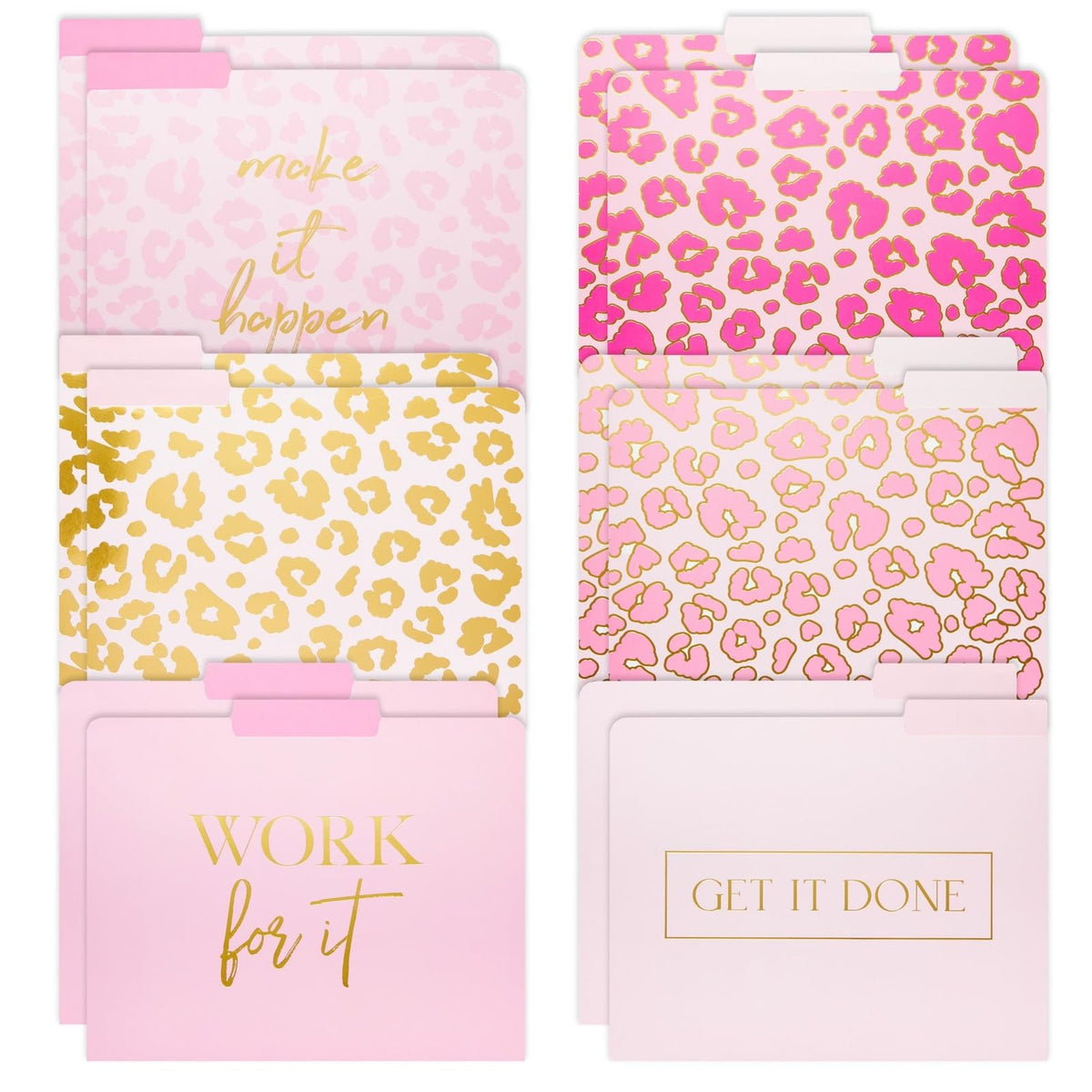 Paper Junkie 12 Pack Pink Leopard Decorative File Folders, Cute Gold Foil Print Office Supplies, Letter Size With 1/3 Cut Tab Fo