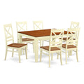 East West Furniture WEQU7-BMK-W 7 Piece Kitchen Table Set Consist of a Rectangle Dining Table with Butterfly Leaf and 6 Dining Room Chairs, 42x60 Inch, Buttermilk & Cherry