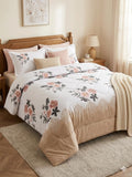 Rj Victoria Floral Comforter Set, White And Beige, 4 Piece Set With Comforter, Bedsheet And 2 Pillow Covers