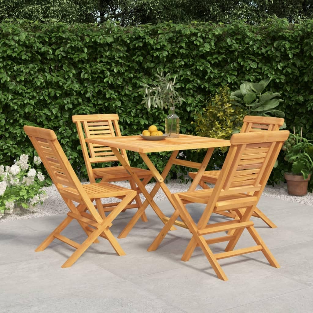 vidaXL 5 Piece Patio Dining Set with Foldable Function, Solid Teak Wood, Scandinavian Style, Includes Table and 4 Chairs with Slatted Design