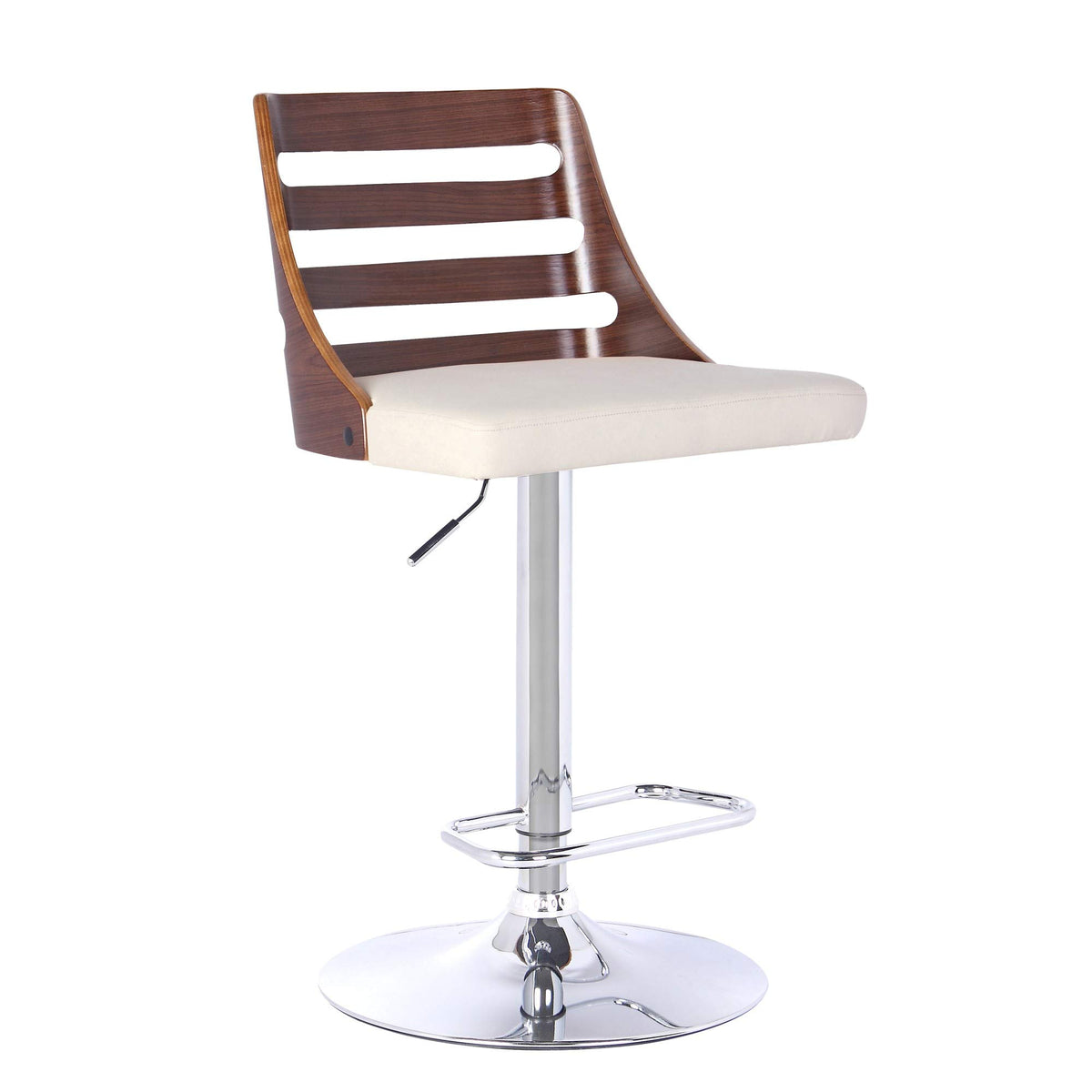 Benjara Swivel Wooden Cut Out Back Barstool With Pedestal Base, Cream And Chrome