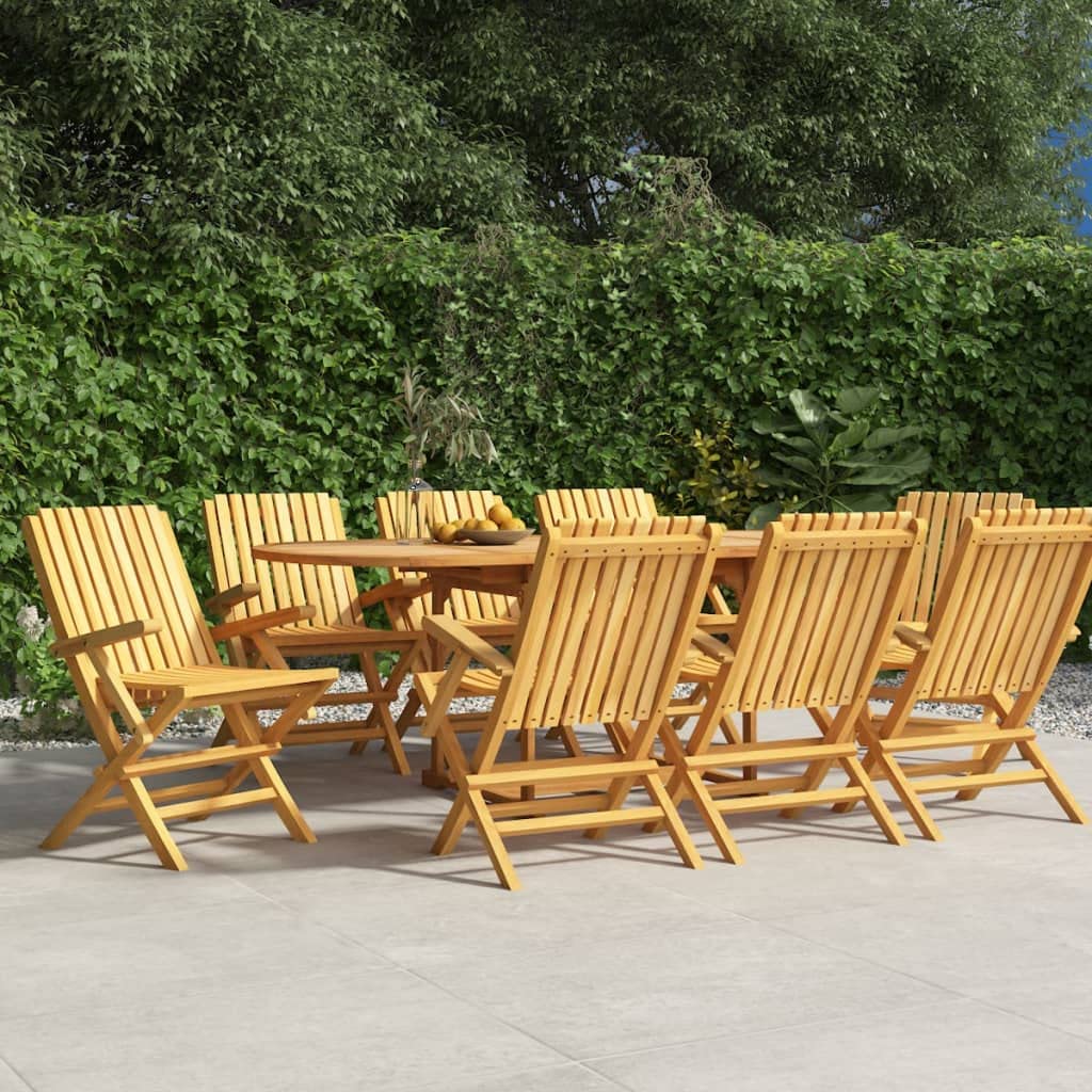 vidaXL Folding Patio Chairs Set of 8 - Solid Teak Wood - Scandinavian Style - Brown Outdoor Seats - Ideal for Garden, Deck