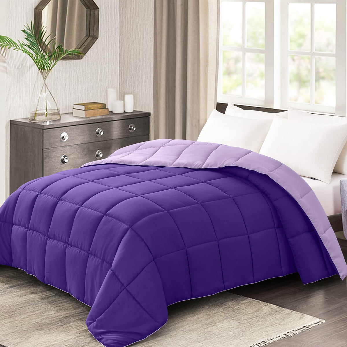Homelike Moment Lightweight King Comforter - Purple Down Alternative Bedding King Size Comforters, All Season Duvet Insert Quilt