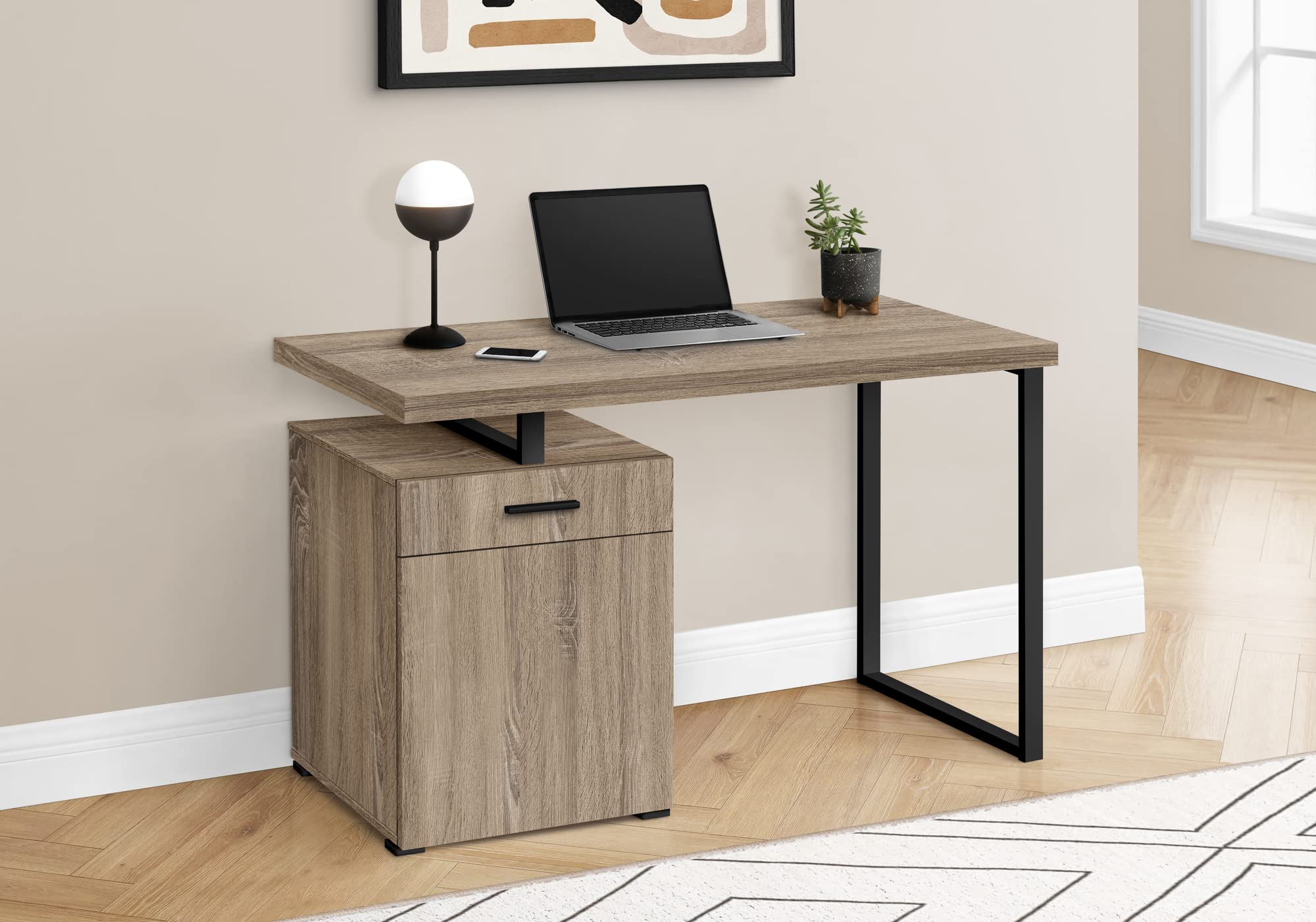Monarch Specialties I 7764 Computer Desk, Home Office, Laptop, Left, Right Set-up, Storage Drawers, 48' L, Work, Metal, Laminate, Brown, Black, Contemporary